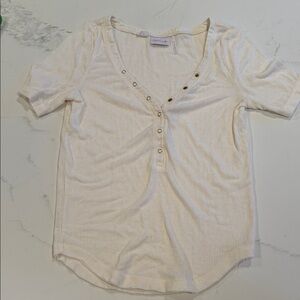 Urban Outfitters Cream Ribbed Button-Down Blouse